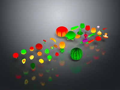 Artistic Colorful Fruits and Vegetables Decorative Pieces in Bright Red Green Yellow Hues 3d model