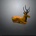 Orange Low Poly Style Deer Statue in Lying Posture with Modern Design