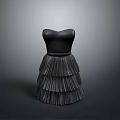 Chic Black Strapless Dress With Flowy Layered Pleated Skirt Design