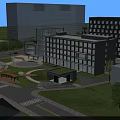 Modern Office Building Complex with Landscaped Gardens Courtyard and Glass Facades