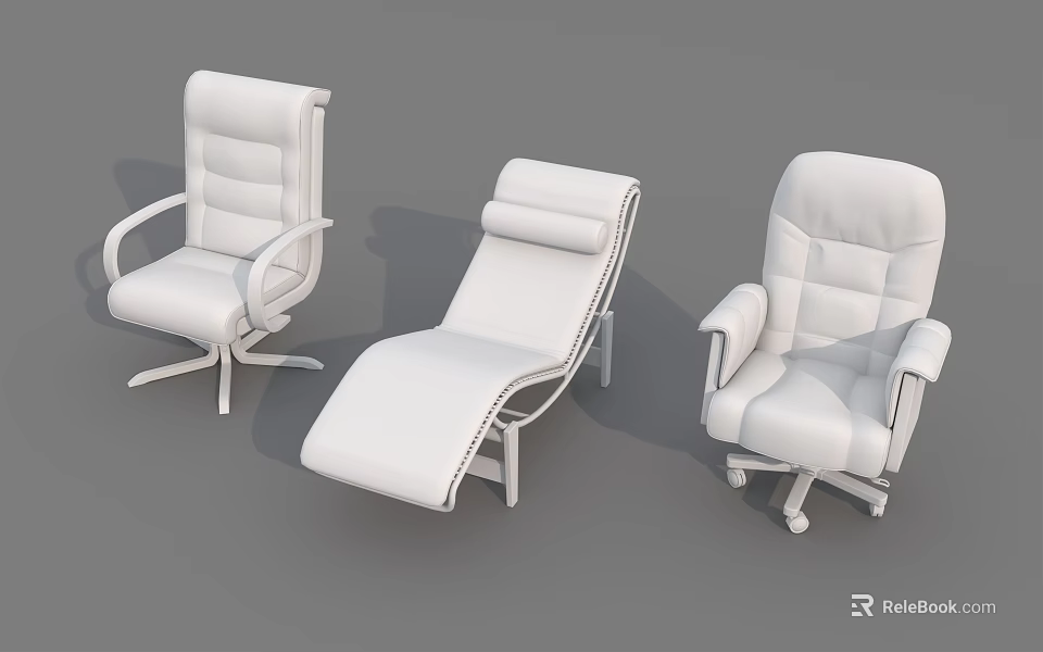 Different Styles Of White Office Chairs With Recline Armrests And Rolling Bases 3d model 