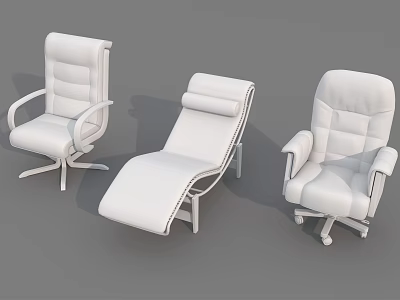 Different Styles Of White Office Chairs With Recline Armrests And Rolling Bases 3d model