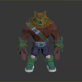3D Werewolf Character Model With Red Fur Green Straps Blue Pants And Green Shoes