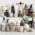 Stylish Bathroom Accessories in Modern Interior With Soap Dispensers Towels and Storage Baskets