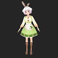 Anime Girl Character With Rabbit Ears White Hair Blue Eyes Green Apron Outfit