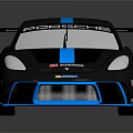 Black Porsche Race Car With Blue Accents And Rear Spoiler Design