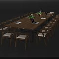 Spacious Wooden Conference Table With Matching Chairs Laptops And Potted Plants Setup