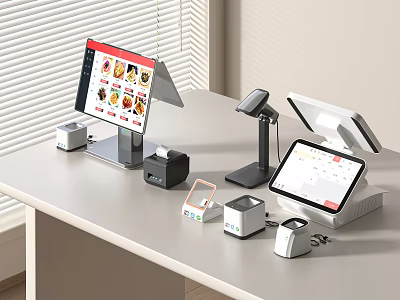 Commercial POS System Equipment With Display Scanner Printer And Payment Terminals 3d model