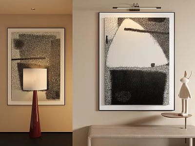 Black And White Abstract Oil Paintings With Pointillism For Interior Wall Decor 3d model