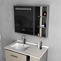 Minimalist Wall Mounted Bathroom Vanity With Mirror Cabinet Countertop Gray Wall Green Plant Hanging Lights