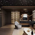Modern Home Theater Interior With Starry Ceiling Large Screen Comfortable Sofa And Coffee Table 3d model