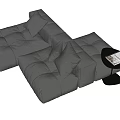 Modern Gray Multiperson Sofa With Sectional Design Cushions Near Small Round Table With Magazine