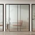 Modern Interior Swing Doors With Frosted Glass And Black Frame Design
