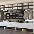 Organized Modern Wardrobe Design With Hanging Clothes Folded Garments Drawers And Storage Shelves