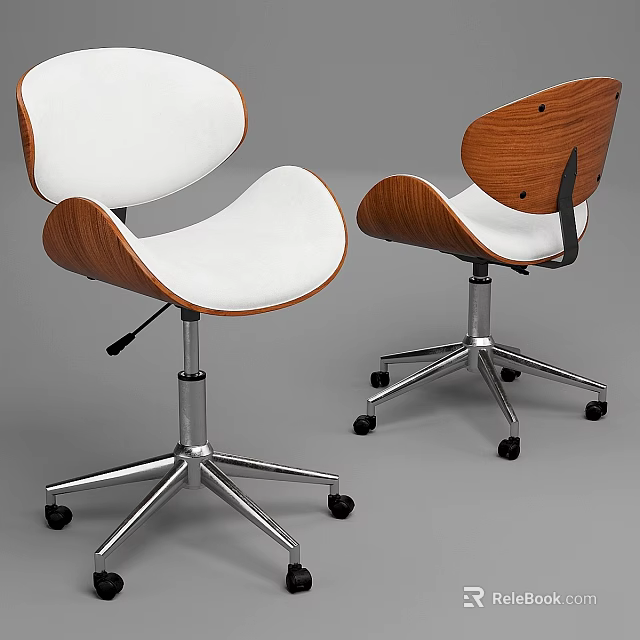 Modern Chair And Table Set With Wooden Backrest White Cushion And Metal Base Wheels 3d model 