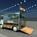 Light Blue Beer Bar Food Truck with String Lights and Open Service Window