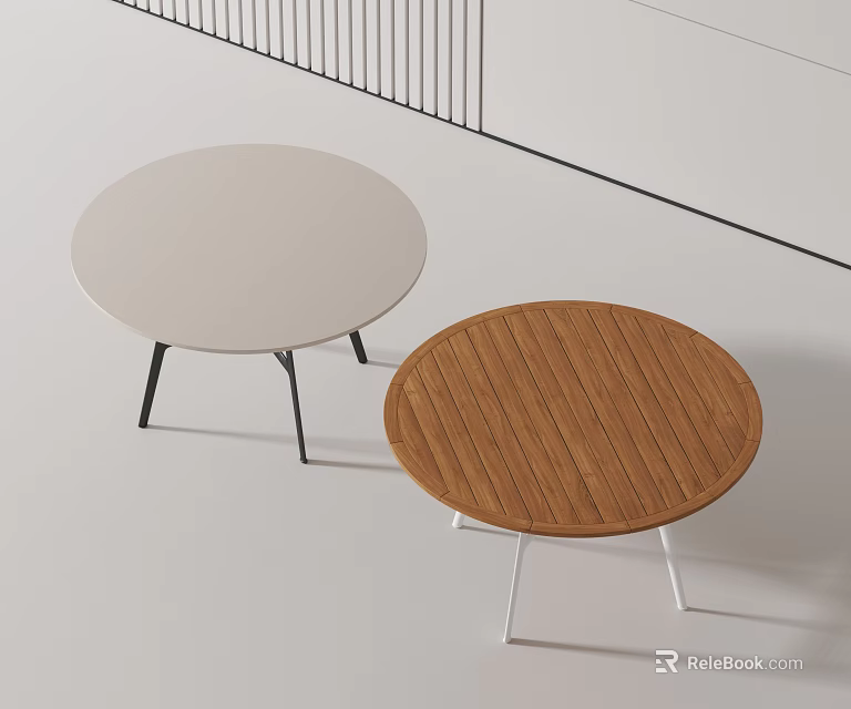 Two Round Dining Tables Featuring Light And Wooden Tops With Metal Legs In Modern Style 3d model 