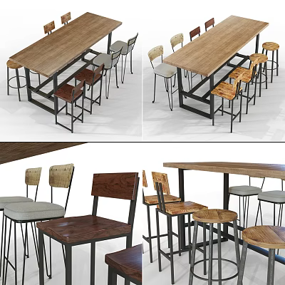 Contemporary Wooden Dining Table And Chair Set With Metal Frames And Mixed Chair Styles 3d model