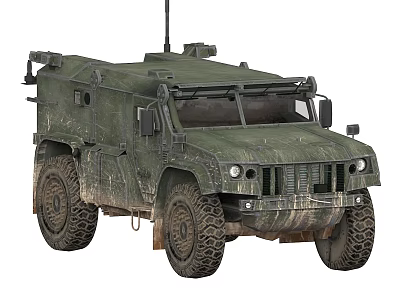 Military Green Armored Tank With Large Tires Antenna And Camouflage Coating 3d model