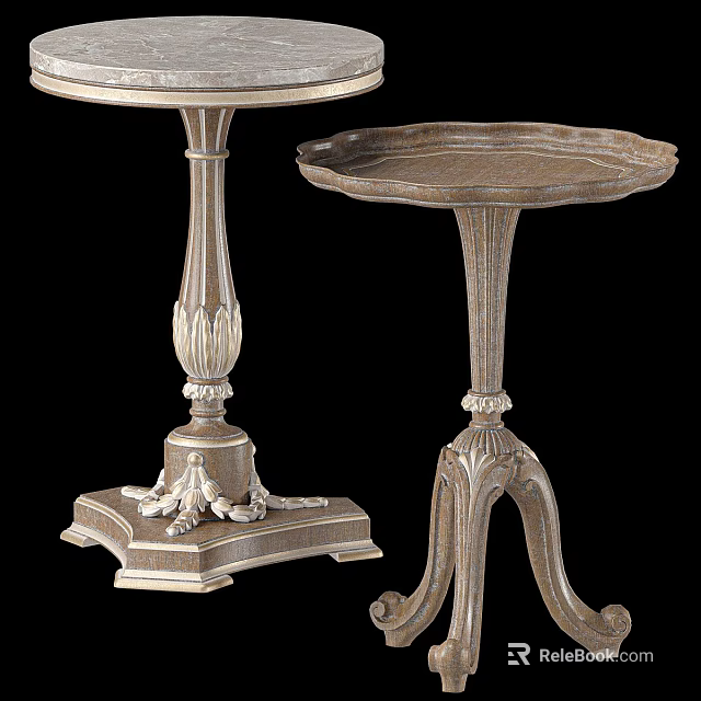 Pair of Classic Wooden Ornate Coffee Tables With Intricate Carved Bases And Decorative Legs 3d model 