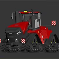 Red Tracked Agricultural Vehicle With Cab And Warning Stripes For Farming