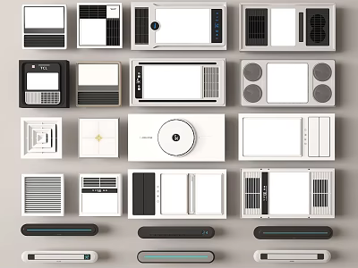 Modern Bathroom Accessories Collection With Control Panels Ventilation Grilles And Lighting Units 3d model