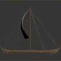 Ancient Wooden Boat Model With White Sail And Detailed Wooden Structure Displayed On Dark Background