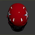 Red Protective Helmet With Black Face Mask And HEADGEAR Label Design Equipment