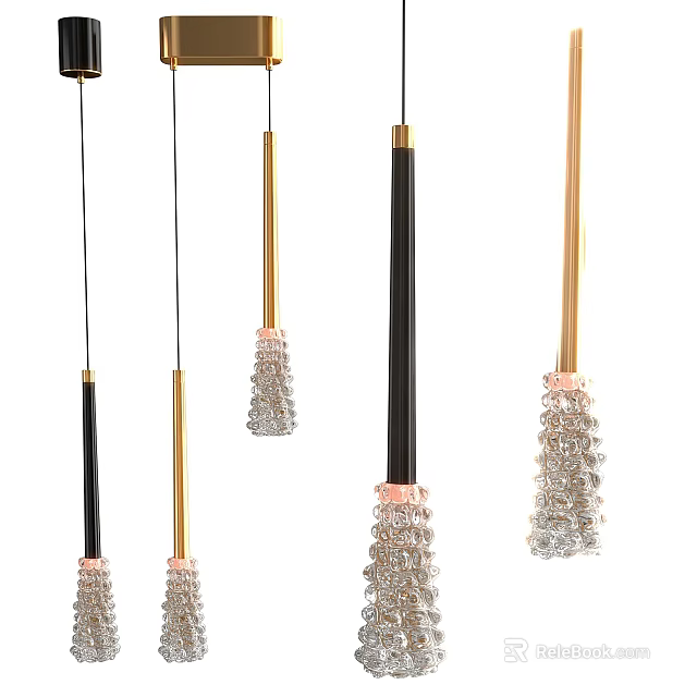 Elegant Modern Hanging Pendant Lights With Black Gold Metal And Crystal Decorations 3d model 