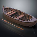 Classic Handcrafted Wooden Boat With Wooden Seats And Single Oar