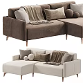 Modern Sectional Sofa With Soft Fabric Pillows Throw Blanket And Neutral Tones 3d model