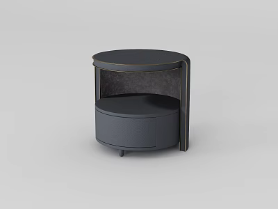 Modern Round Top Bedside Table With Leather Finish And Storage Drawer 3d model