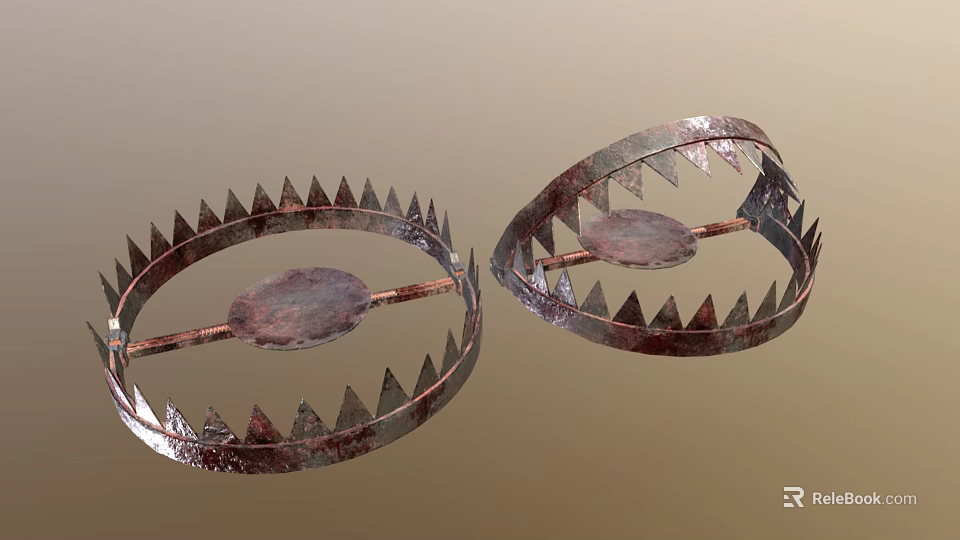 Wild Animals Trapping Tools With Spiked Metal Rings And Rusty Surfaces 3d model 