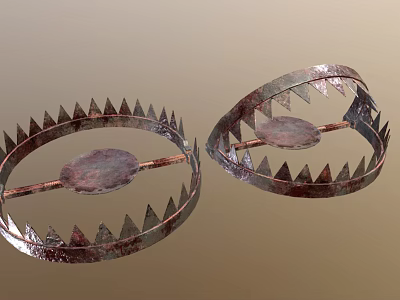 Wild Animals Trapping Tools With Spiked Metal Rings And Rusty Surfaces 3d model