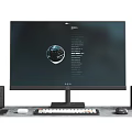 Sleek Desktop Computer Setup With Monitor Keyboard Mouse Speakers And Smartphone On Mouse Pad