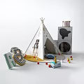 Kids' White Tipi Tent with Star Patterns Surrounded by Colorful Balls Building Blocks and Books