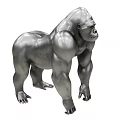 Detailed Artistic Silver Muscular Gorilla Sculpture In Standing Pose With Metallic Finish
