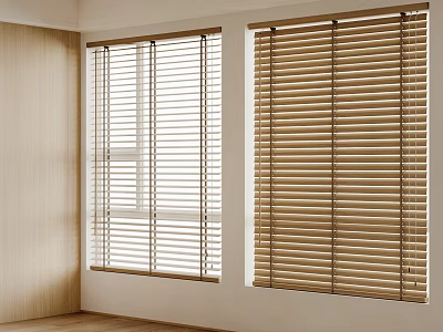 Wooden Window Blinds in Modern Room with Light Control and Natural Tone Design 3d model