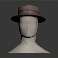 Classic Brown Straw Hat With Red Stripe Band On White Mannequin Head