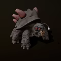 Mythical Giant Tortoise Creature With Gray Shell Red Fleshy Protrusions And Glowing Red Eyes
