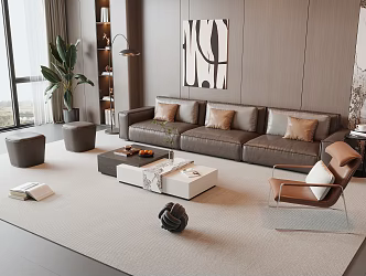 Italian Sofa Coffee Table Combination Floor Lamp Leather Sofa 3d model