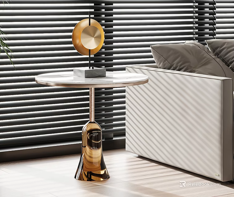 Modern Living Room Side Table With Round Marble Top And Gold Metal Base 3d model 