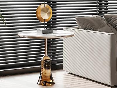 Modern Living Room Side Table With Round Marble Top And Gold Metal Base 3d model