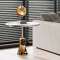 Modern Living Room Side Table With Round Marble Top And Gold Metal Base