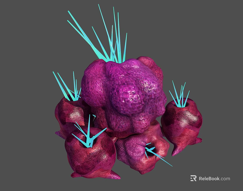 Vibrant Purple Plant With Bulbous Bodies And Blue Slender Spikes On Top 3d model 