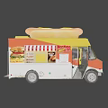 Red And White Food Truck With Hot Dog Burger Images And Large Model On Top
