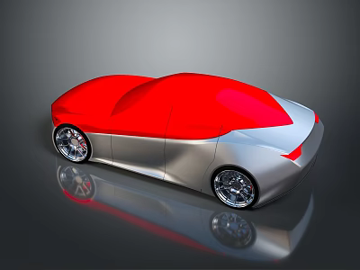 Silver Car With Red Cover Streamlined Design And Silver Wheels On Dark Background With Reflection 3d model
