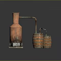 Copper Distillation Still With Wooden Barrels Brewing Equipment Setup