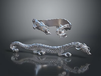 Silver Dragon Shaped Fashion Accessories Bracelet And Hairpin With Intricate Design 3d model