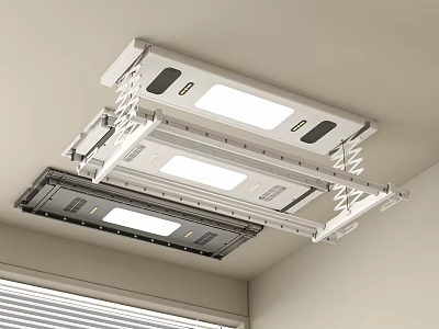 Modern Electric Ceiling Mounted Clothes Drying Rack With LED Lights And Retractable Design 3d model